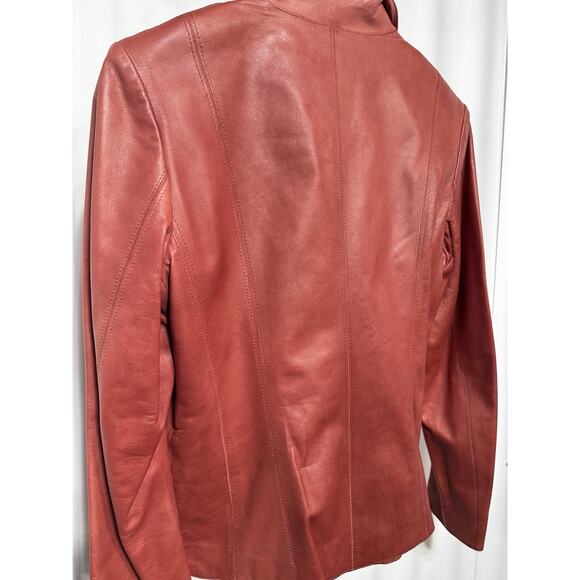Cole Haan Red Clay Lambskin Full Zip Jacket Sz 8 Front Tailored Moto Blazer - Picture 2 of 9